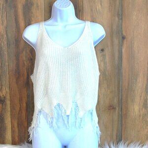 Shein Curve Women's White Sweater Frayed Tank Top 1XL